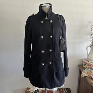 Black double breasted high collar pea coat